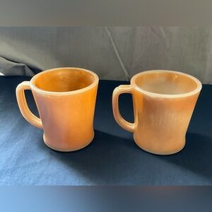 Vintage Lot of 2 Fire King Peach Lusterware Coffee Mugs D Handle USA MCM